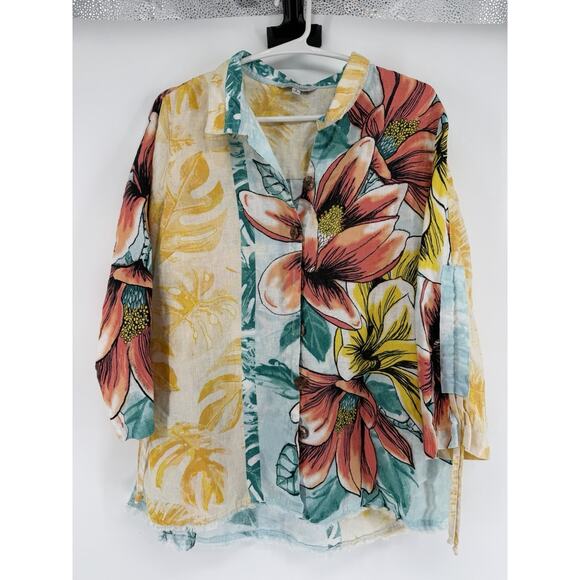 John Mark Tops - John Mark Artsy Boho Wire Collar Raw Hem Pull Sleeve Linen Tunic Top Small